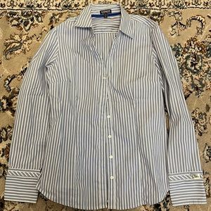 Express essentials stretch striped button down blouse